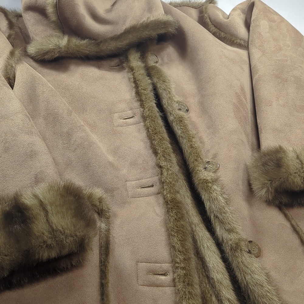 Dennis Basso Women Brown‎ Tan Long Sleeve Fur Inner Shell Coat Faux Medium - Picture 2 of 15